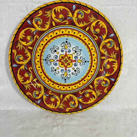Tuscan Table Italian Dinner Plate 11" Ceramic Red Yellow Light Blue Black Bold - Picture 8 of 9